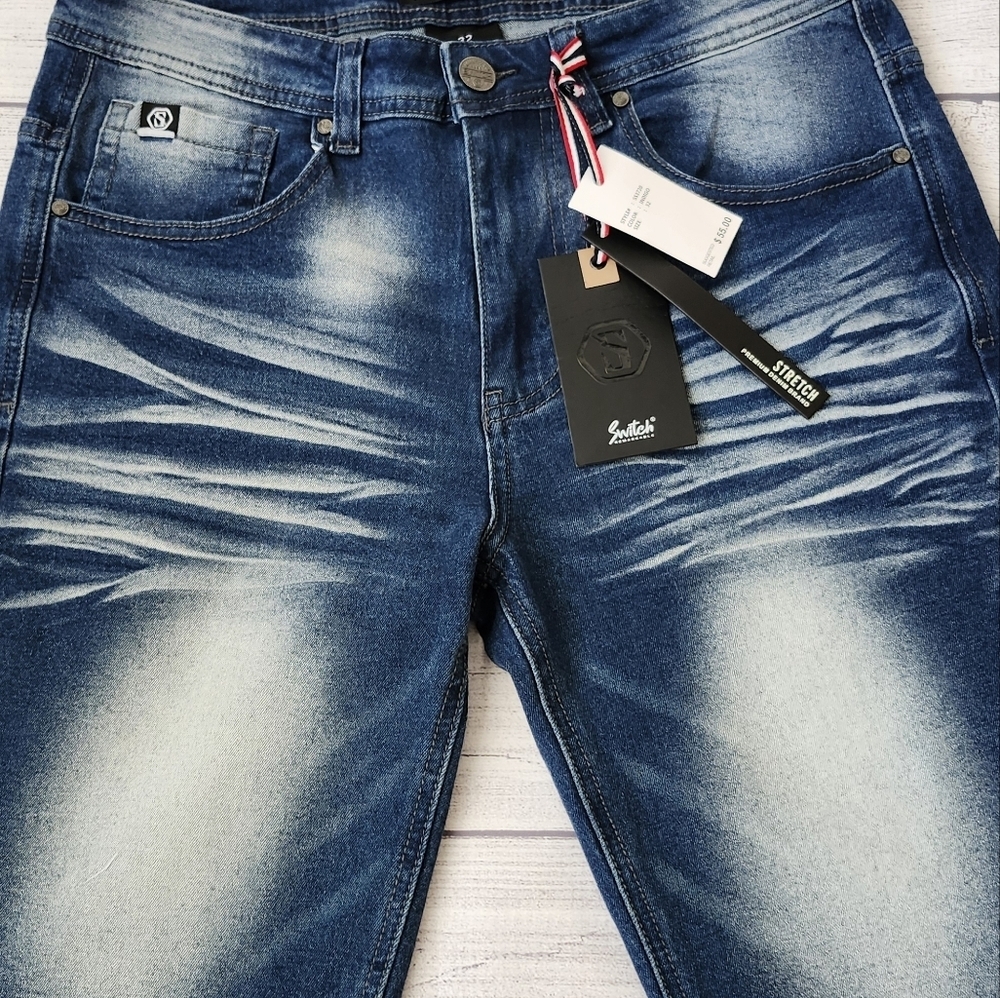 Men's Stretch Blue Denim Shorts Skinny Fit - Picture 2 of 10